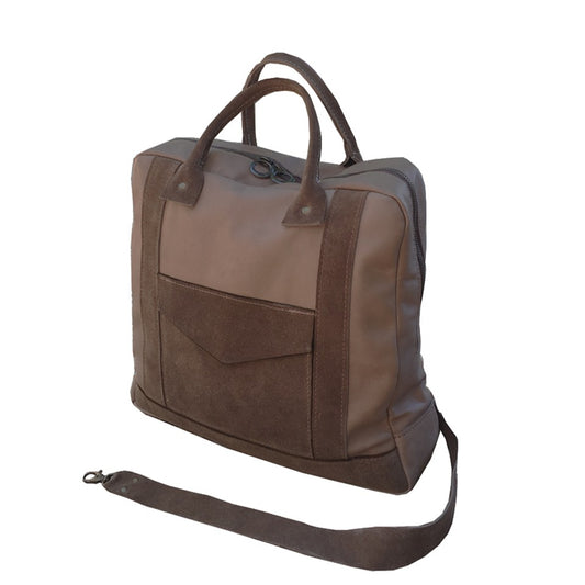 תיק עור איטלקי בגוון חום מוקה בשילוב זמש חום עדין