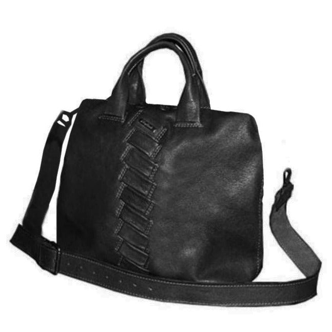 תיק עור חום קלוע ברצועות כפולות מחוייט