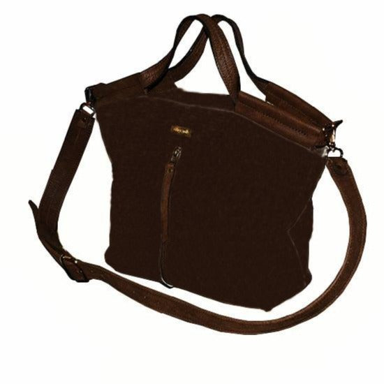 תיק עור איטלקי בז' בשילוב ידיות חום