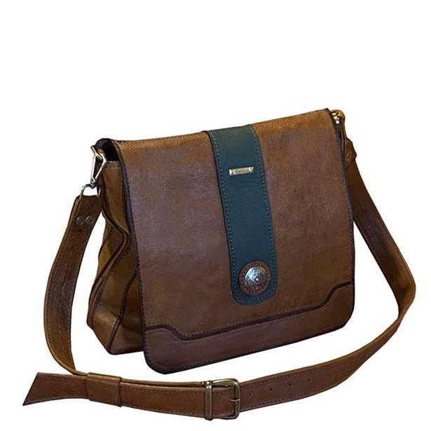 תיק עור איטלקי חום דבש ירוק בקבוק