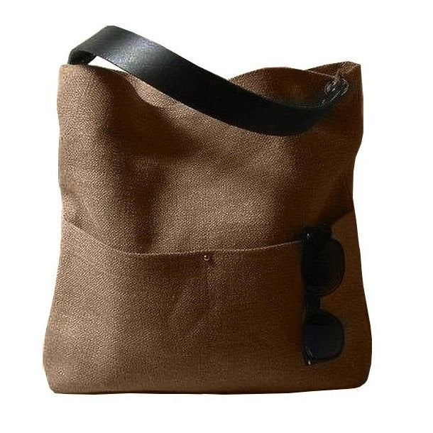 תיק שחור בשילוב עור קאמל מבד לנשים