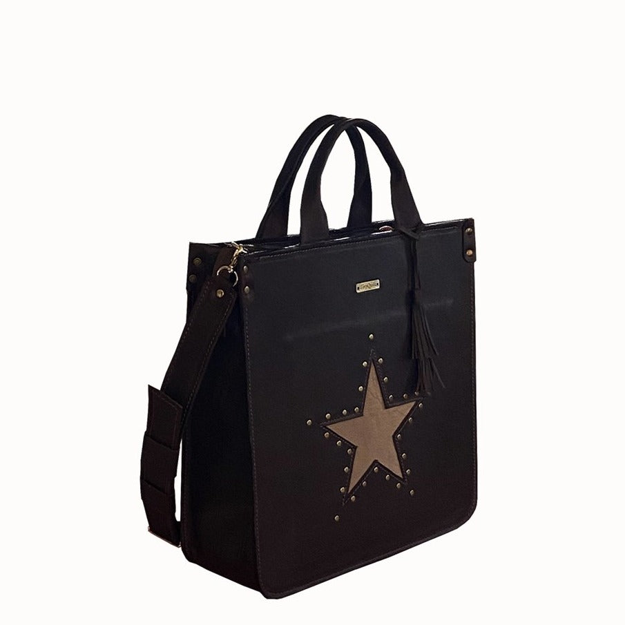 תיק עור איטלקי חום עם כוכב - קשיח