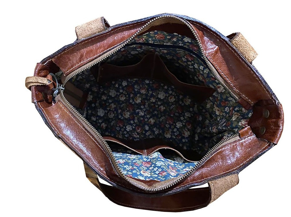 תיק עור ברידג' חום אדמדם עם כיס נפחי בחזית