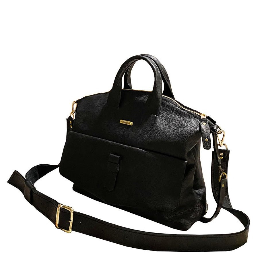 תיק עור אפור אלגנט עם כיס קדמי