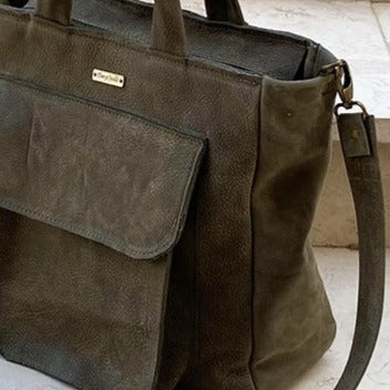 תיק עור איטלקי ירוק זית אפריקה