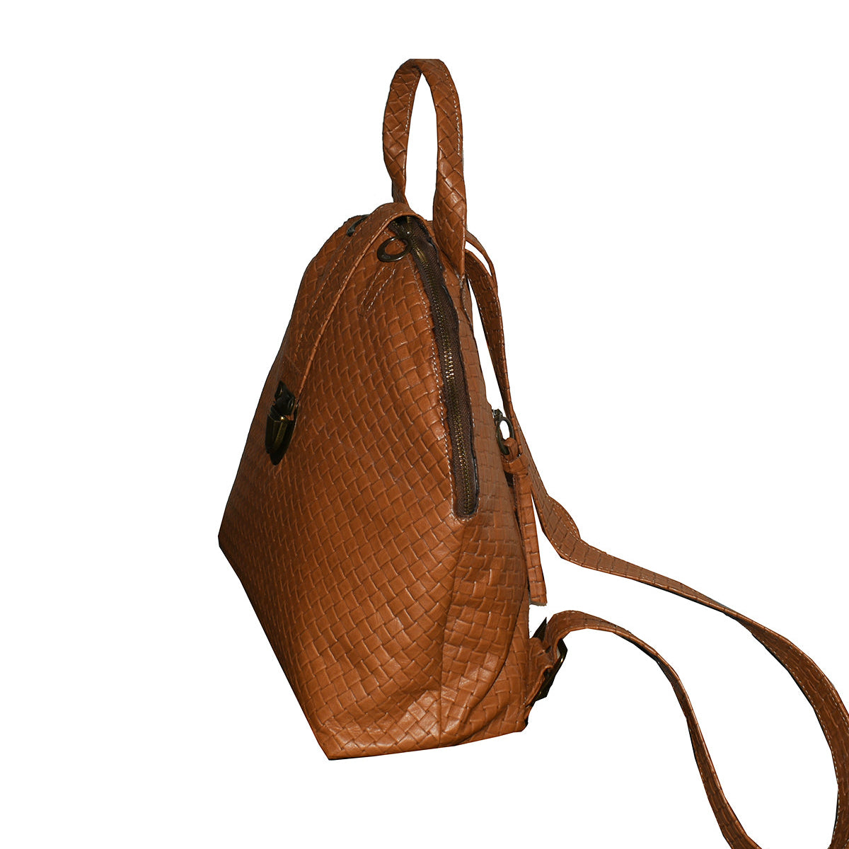 תיק גב גדול חצי עגול מעור חום חיטה קלוע איטלקי מהמם