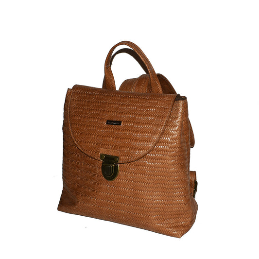 תיק גב מעור חום בדגם ארוג