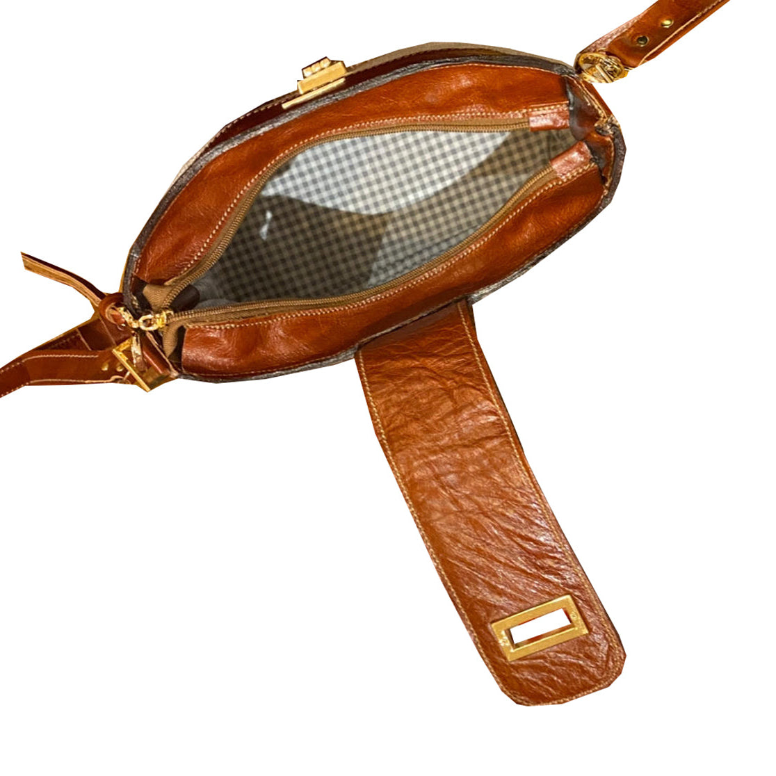 תיק בד בז' בשילוב עור חום אדמדם