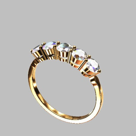 טבעת זהב 14 קראט בשיבוץ חמישה יהלומים
